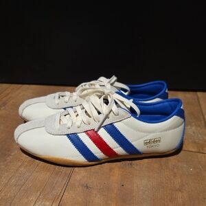 Adidas Tokyo Womans Cream, Blue, and Red Sneakers